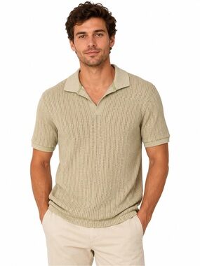 Men's Short-Sleeve Knit Polo Sweater Mint Green Regular Fit Preppy Resort Sz S